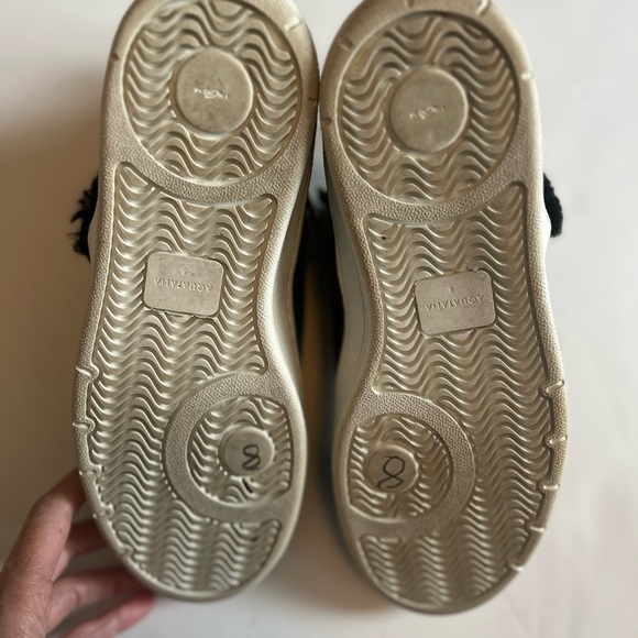 Aquatalia black fur lined leather hi top sneaker booties, 8 - Picture 5 of 7